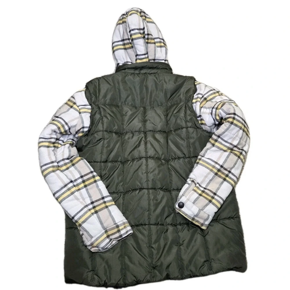 Nike 6.0‎ Youth XL Plaid Hooded 2fer Green Jacket Puffer Vest Style Y2K